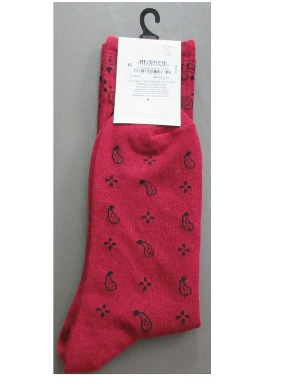 Sun + Stone Men's 1-Pair Crew Socks, Red Paisley, One Size / Shoe Size 7-12